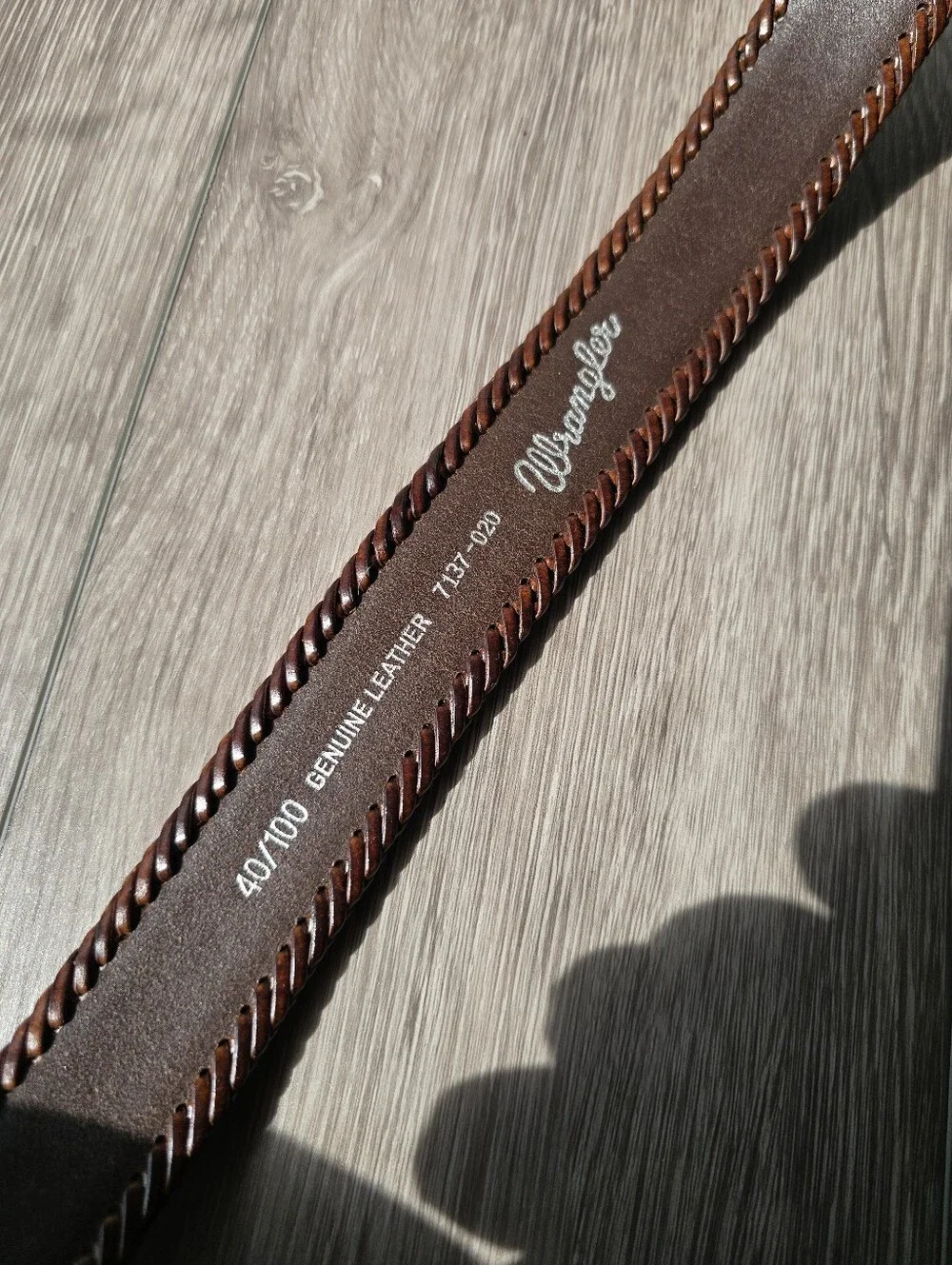 Wrangler Western Belt Mens 40 Brown Genuine Leather Braided Rope Silver Buckle